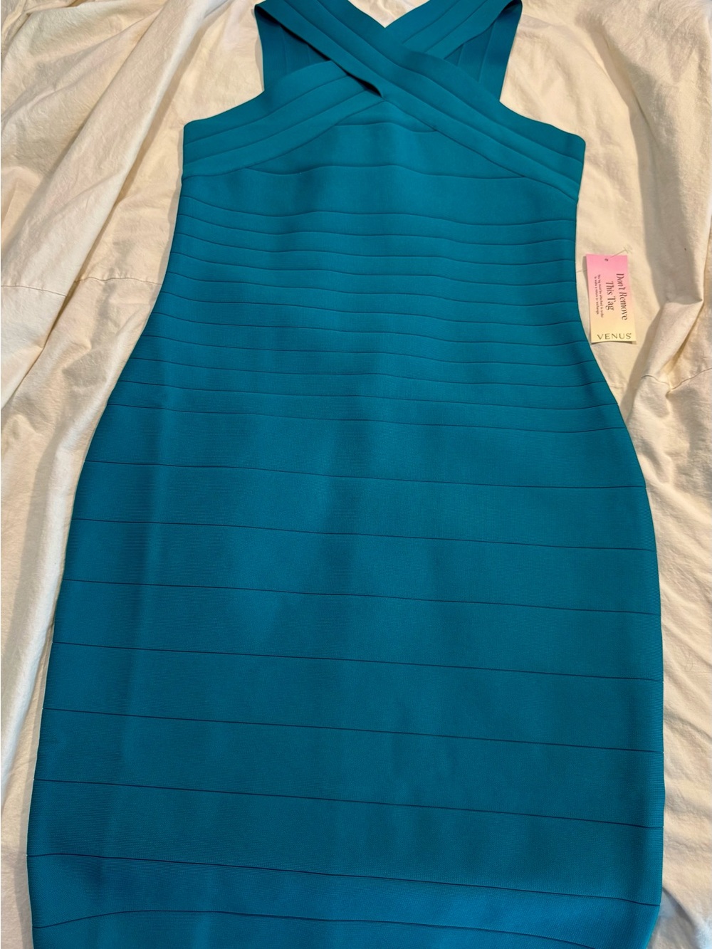 VENUS Teal Halter Bandage Dress